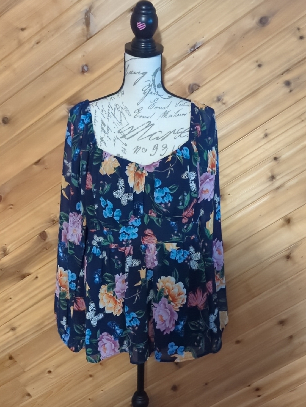 torrid Navy Floral Long-Sleeve Peasant Blouse